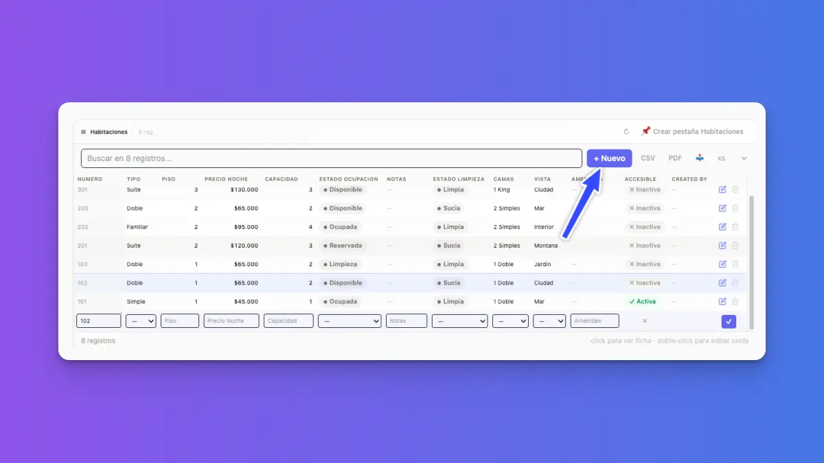 Boton Nuevo para crear registro