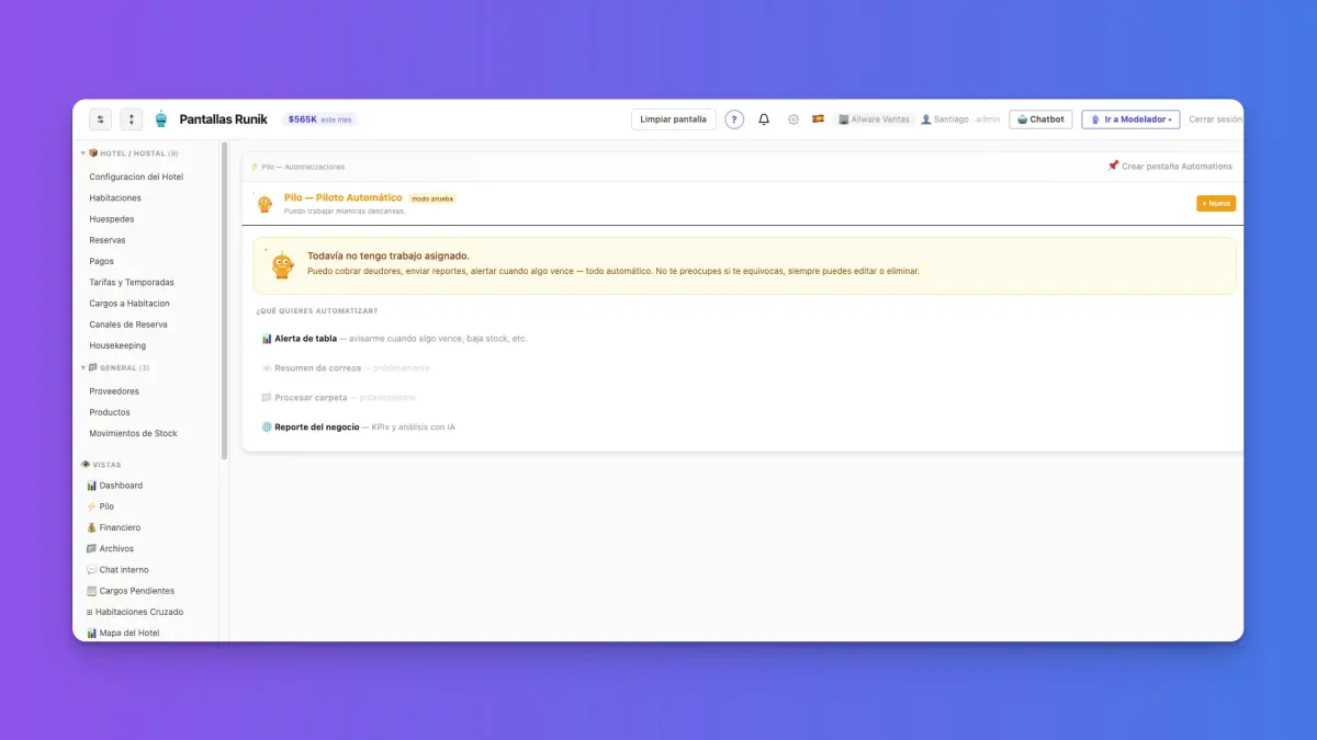 Panel de automatizaciones Pilo