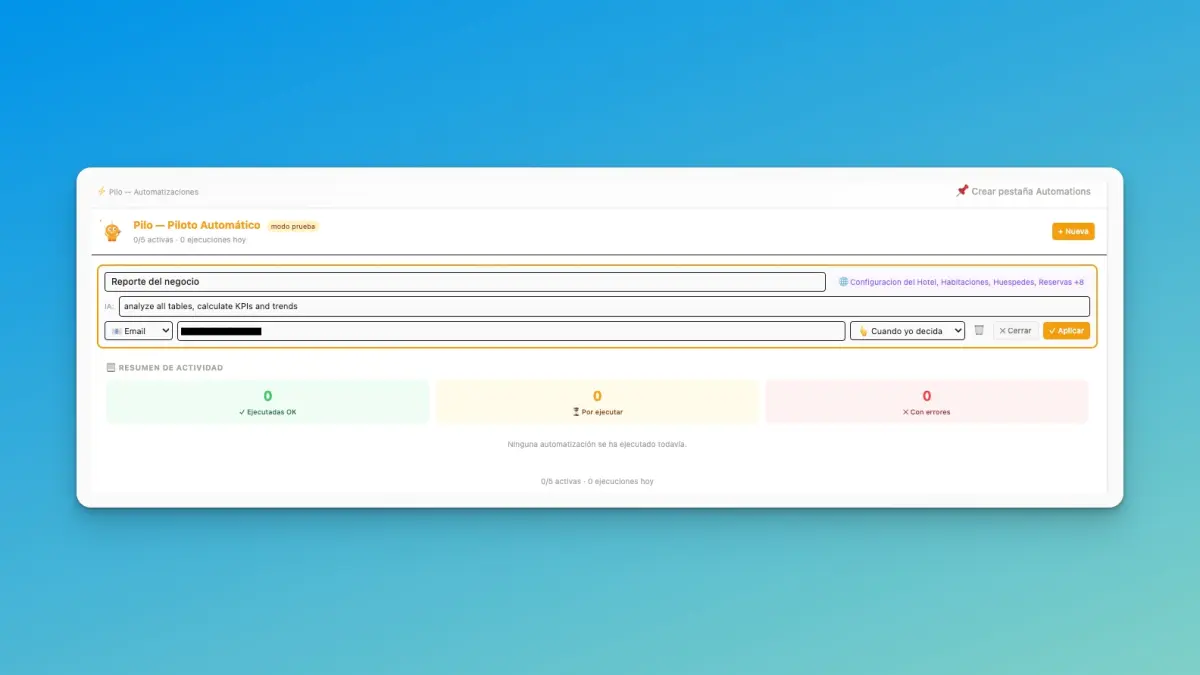 Pilo configurada — reporte del negocio por email